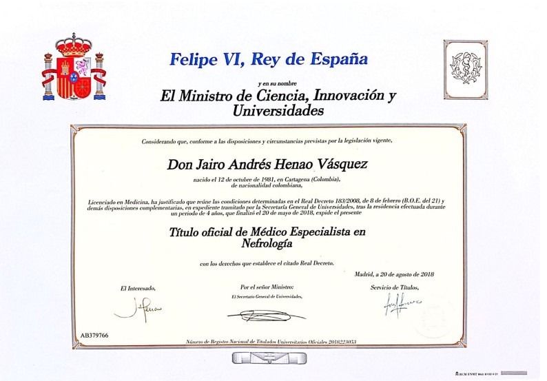 Médico especialista en Nefrología